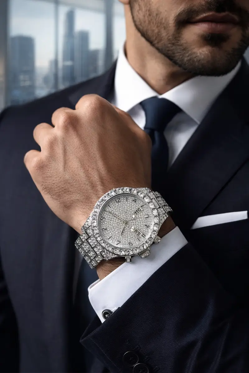 Khrist Silver Analog Stone Studded Watches for Women - Image 2 in Pune